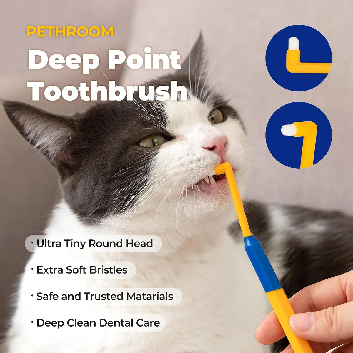 Pet Toothbrush for Cats & Dogs, 4mm Precision Head (Deep Point)