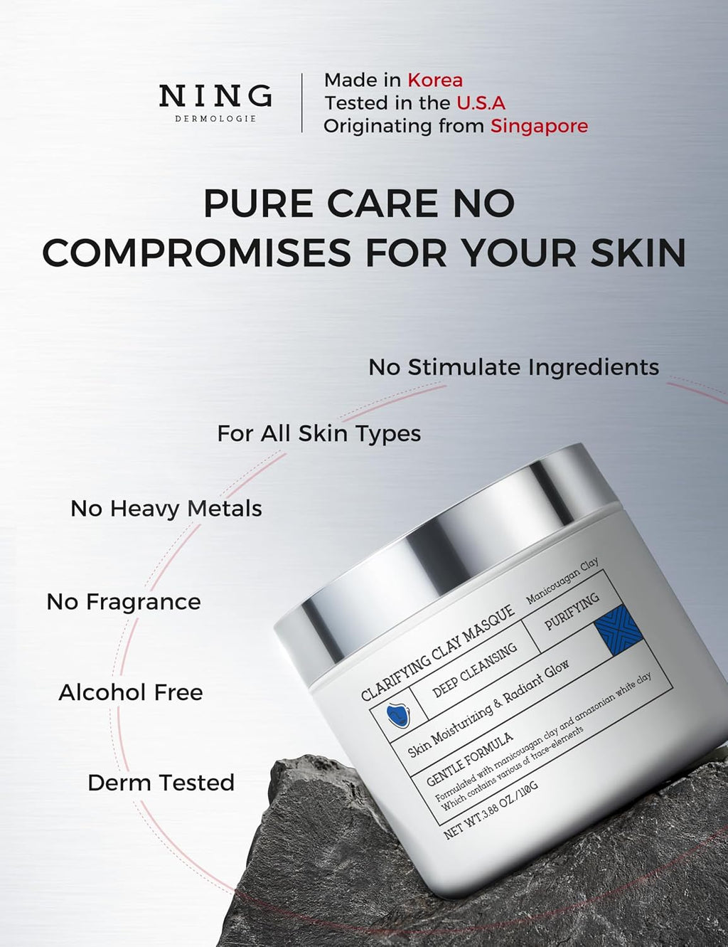 NING Clay Mask for Face & Sensitive Skin, Triple-Mud Mask for Women | Clay Face Mask for Deep Pore Cleansing, Oil