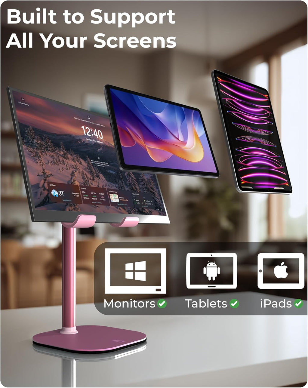 TabHolder, 7-10" Height Adjustable Tablet Stand, Premium iPad Stand for Desk, 270° Tilt iPad Holder, Kindle Holder