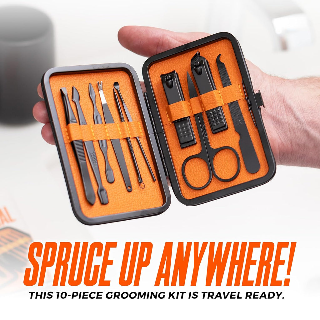 10-Piece Pedicure & Manicure Kit for Men & Women - Includes Nail Clippers, Scissors, Tweezers, Files - Compact Travel