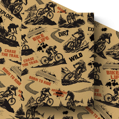 Mountain Bike Kraft Wrapping Paper Roll, Dirt Bike Life Gift Wrap for Cycling Lover, Birthday, Outdoor Party, 17 Inch