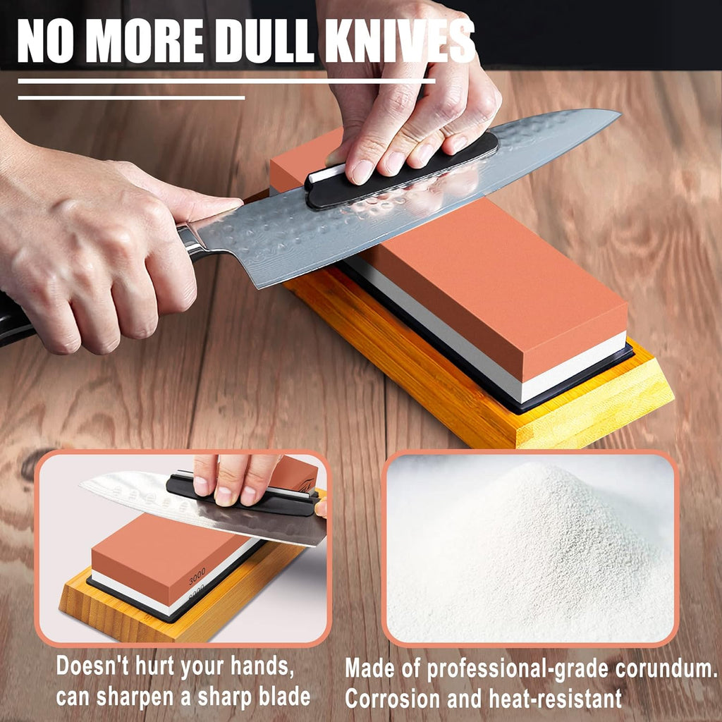 Knife Sharpening Stone Set, Professional Whetstone 4 Side Grit 400/1000 3000/8000, Whetstone Knife Sharpener Stone