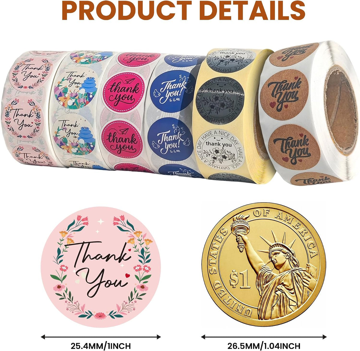Thank You Stickers Rolls 3000 Pcs,6 Rolls of 500 Sheets Each