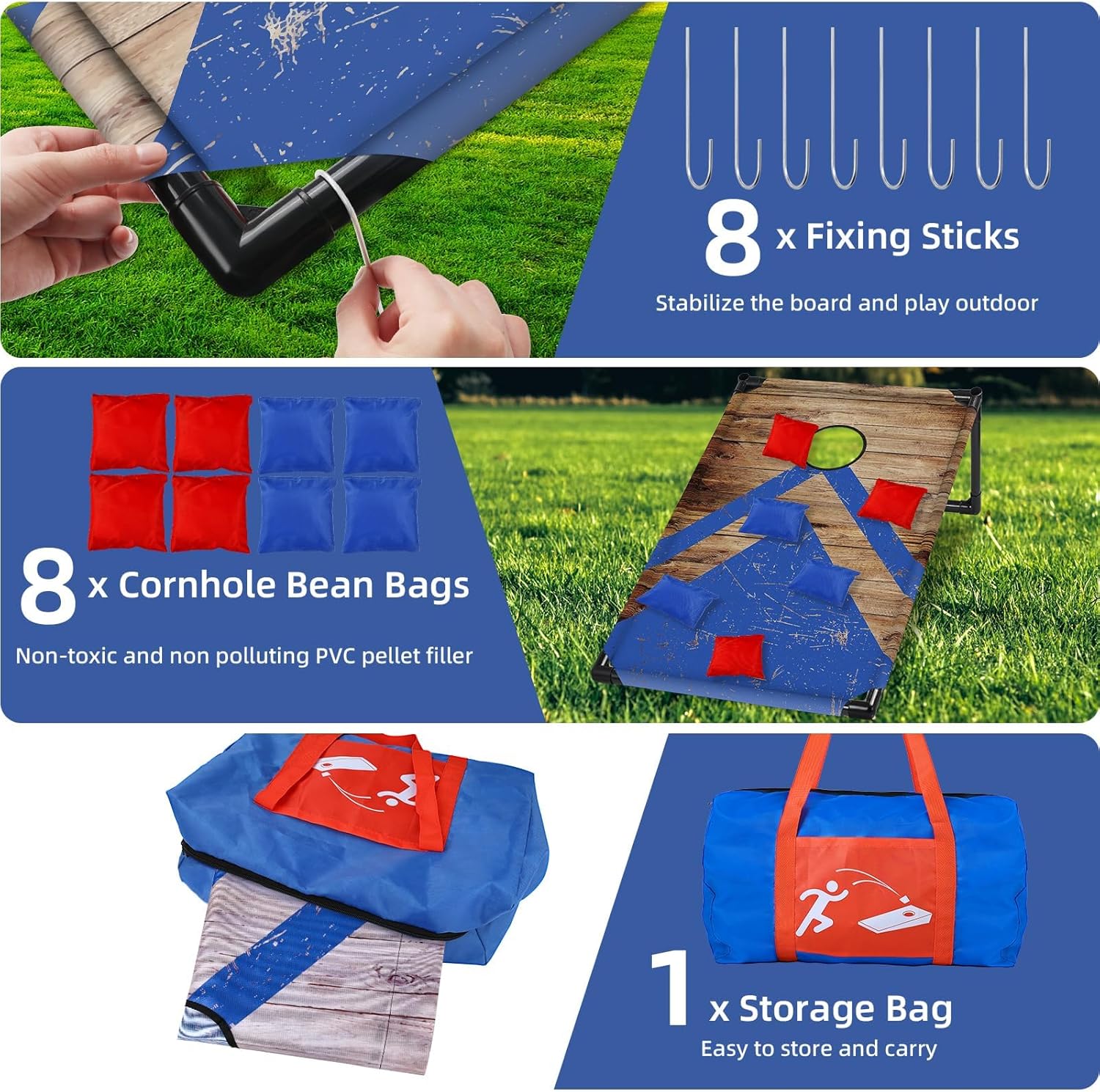 3x2 ft Cornhole Board Set with 8 Bean Bags and Carrying Bag, Outdoor Toss Game Set for Kids and Adults, Portable Corn