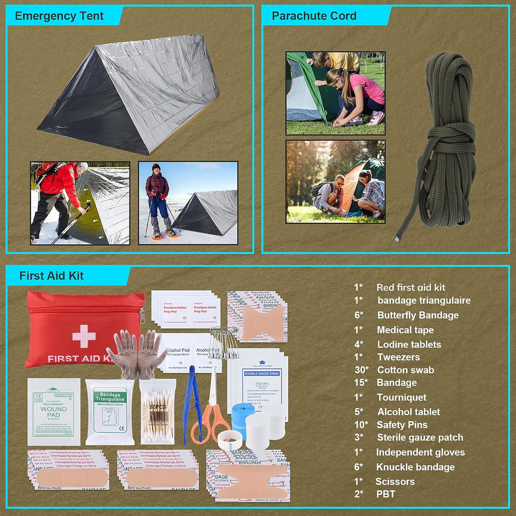 Survival Kit, Gifts for Fathers Day Men, Women, 251pcs Emergency Survival Gear and Supplies Equipment, First Aid Kit