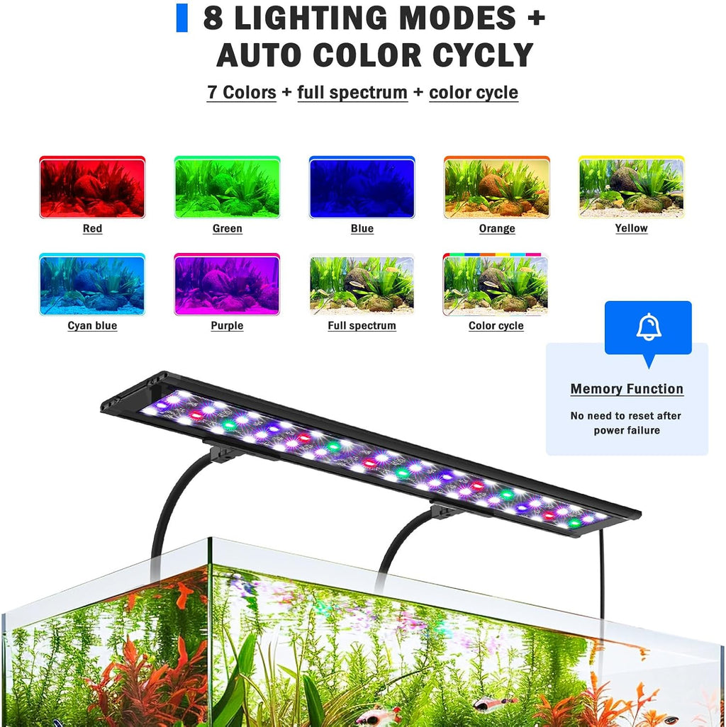 Clip On Aquarium Light, 24/7 & DIY Mode Full Spectrum Fish Tank Light | Adjustable Timer & Brightness, Memory
