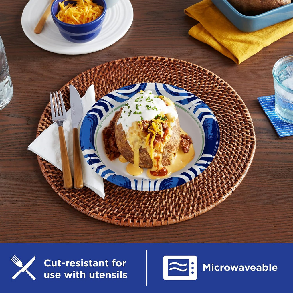 Medium Paper Plates, 8.5 Inch, 64 Count, 3X Stronger*, Heavy Duty, Microwave-Safe, Soak-Proof, Cut Resistant