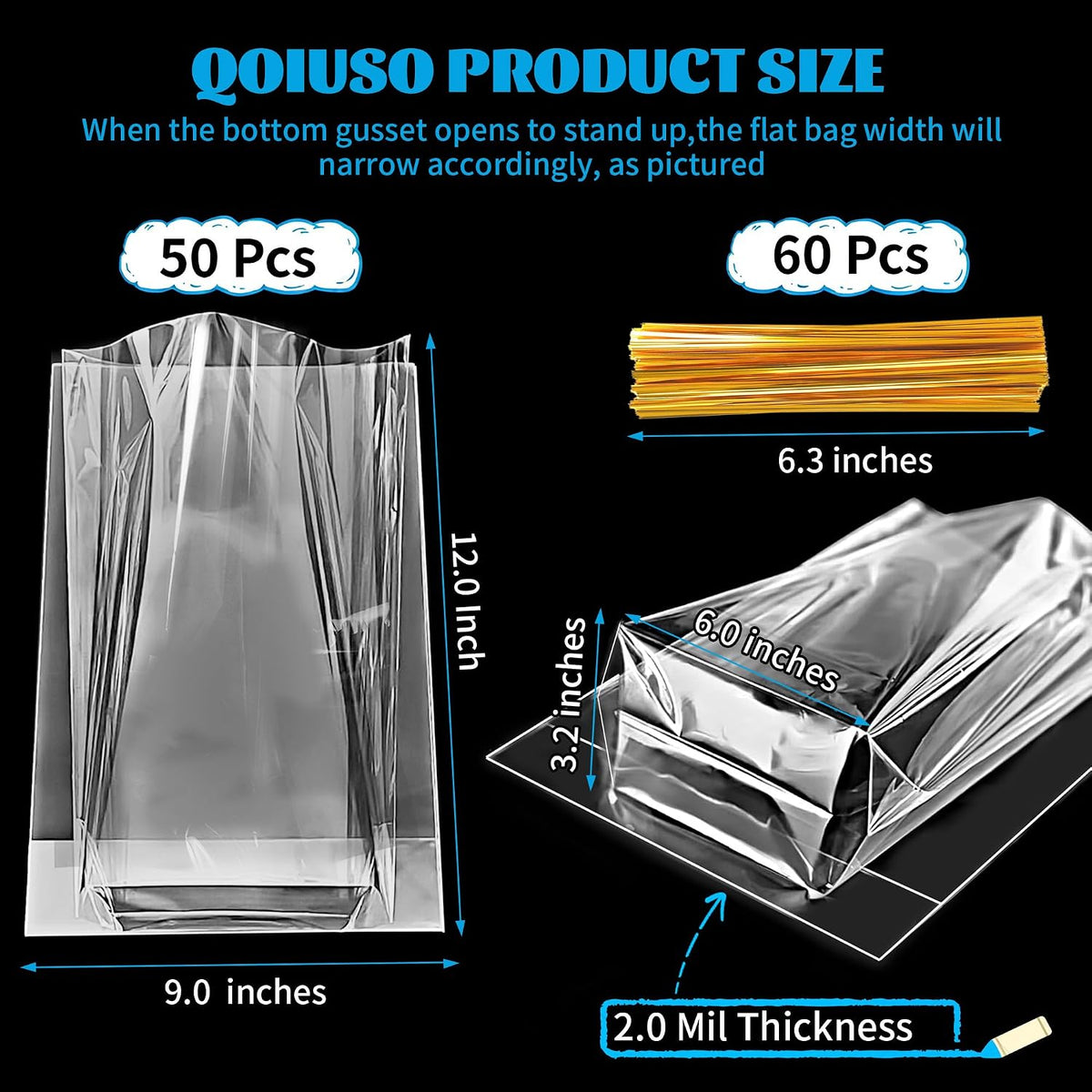 Clear Gift Bags 9x12 Inch, 50 Pack Flat Bottom Cellophane Bags