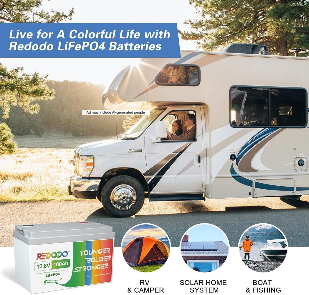12V 100Ah LiFePO4 Battery, Group 31, for RV, Marine | 100A BMS, 1280Wh, 4000+ Deep Cycles, IP65 Waterproof, 4P4S, 10
