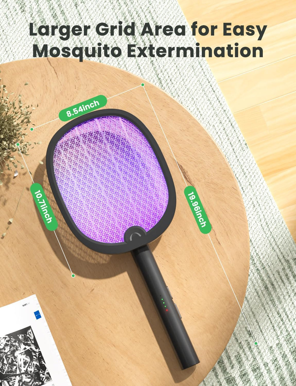 Electric Fly Swatter Foldable Bug Zapper Racket 2 in 1 Mosquito Killer with Purple Attractant Light Rechargeable