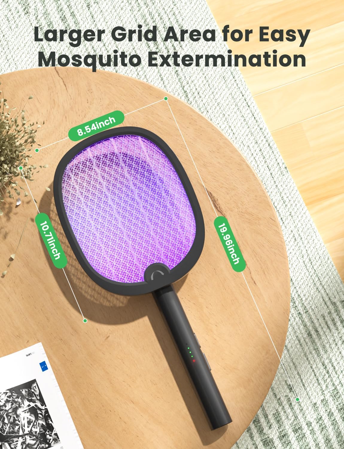 Electric Fly Swatter Foldable Bug Zapper Racket 2 in 1 Mosquito Killer with Purple Attractant Light Rechargeable