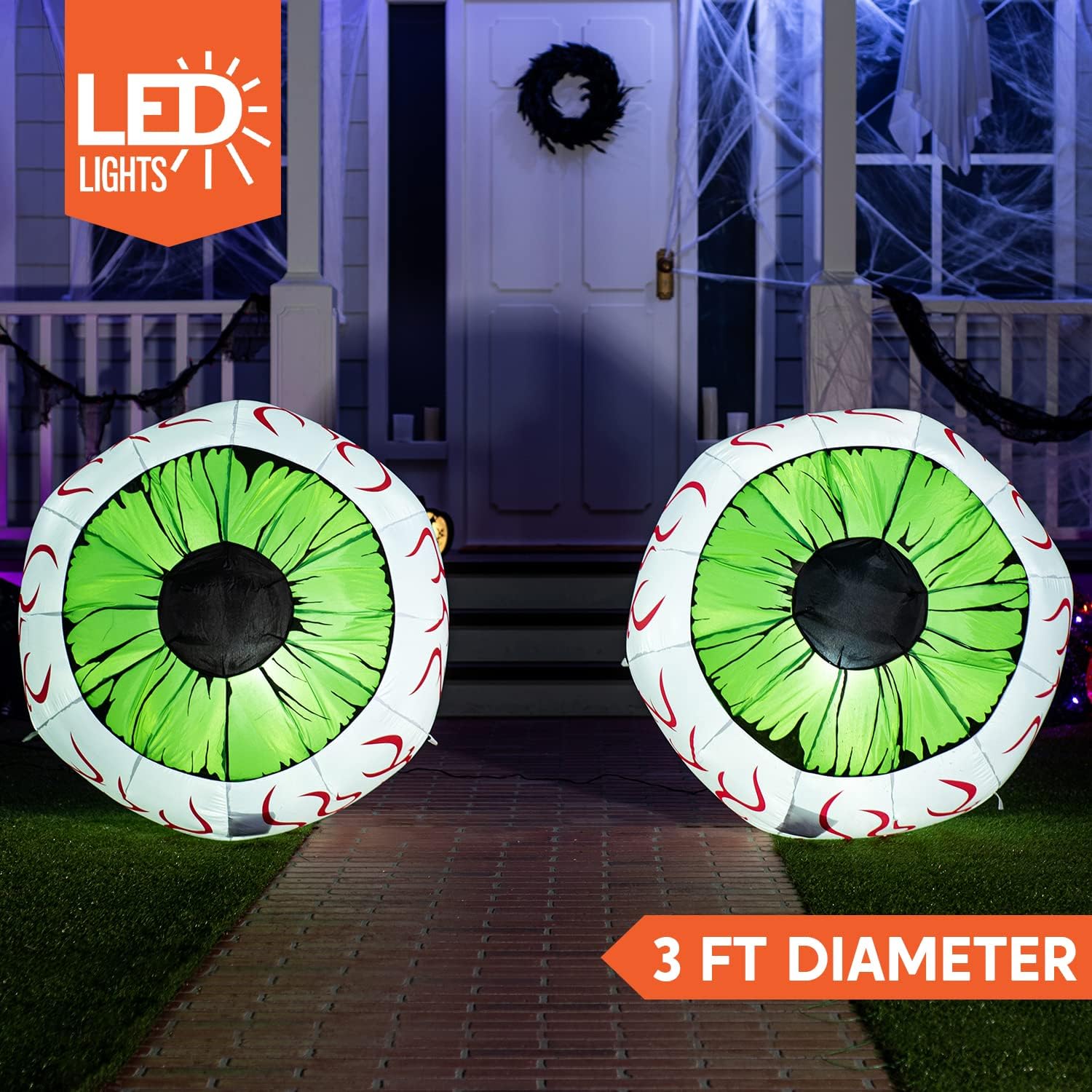 2 Pack Halloween Inflatables Large Set of Eyes Decoration Blow Ups Green Eyes for Yard 3 Ft Inflatable Halloween