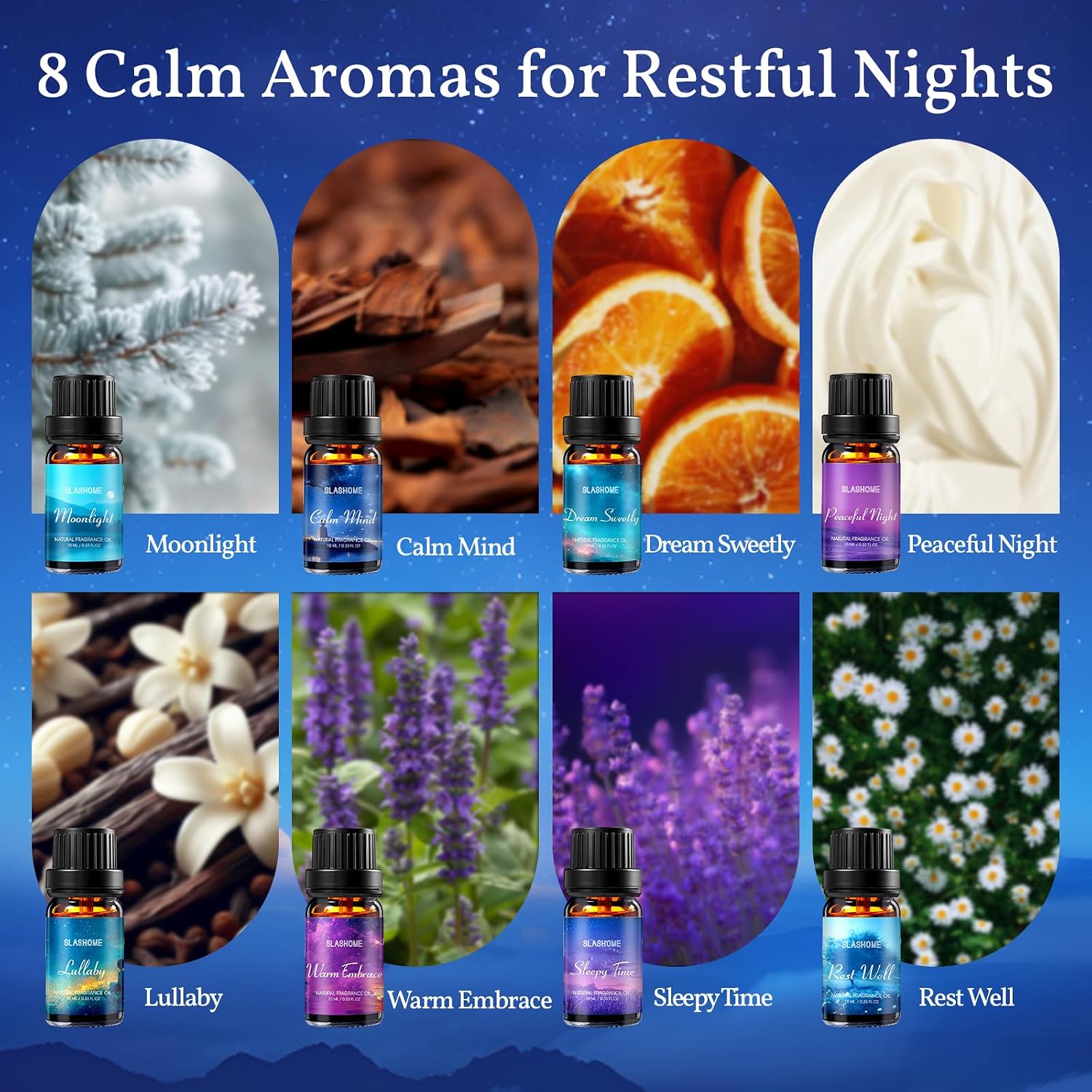 8 Pack Sleep Essential Oils Set for Diffusers for Home | Calming Fragrance Oils for Relaxation, Humidifiers, Candle &
