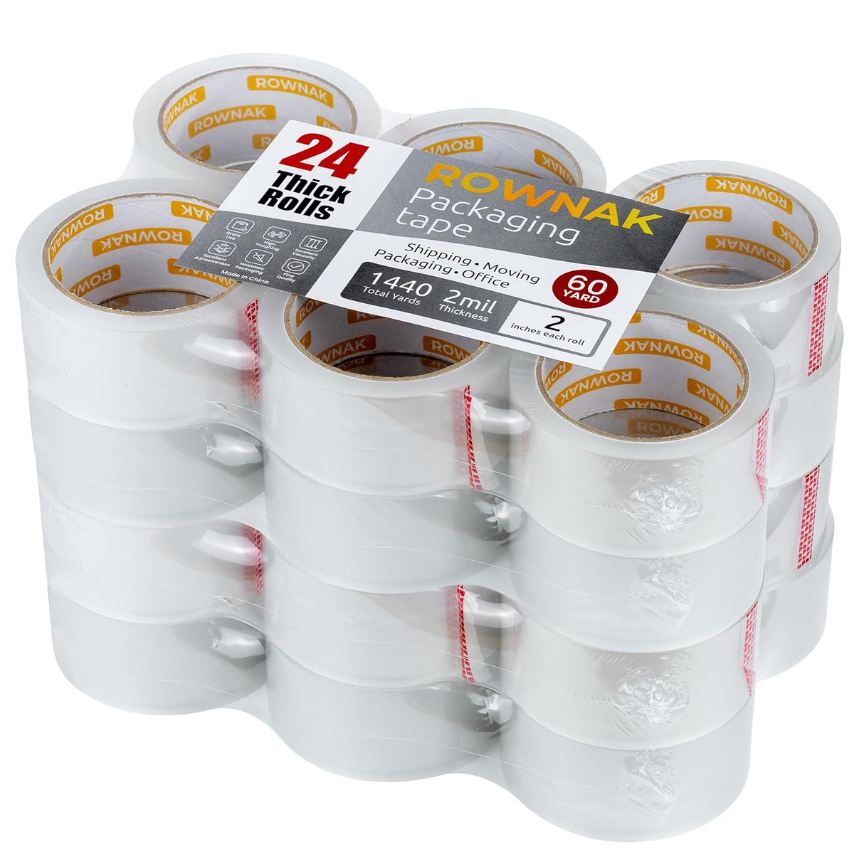 Clear Packing Tape 24 Rolls - Heavy Duty Packaging Tape 2.0mil Thick, 2.0 in. Wide x 60 Yards - Strong Adhesive