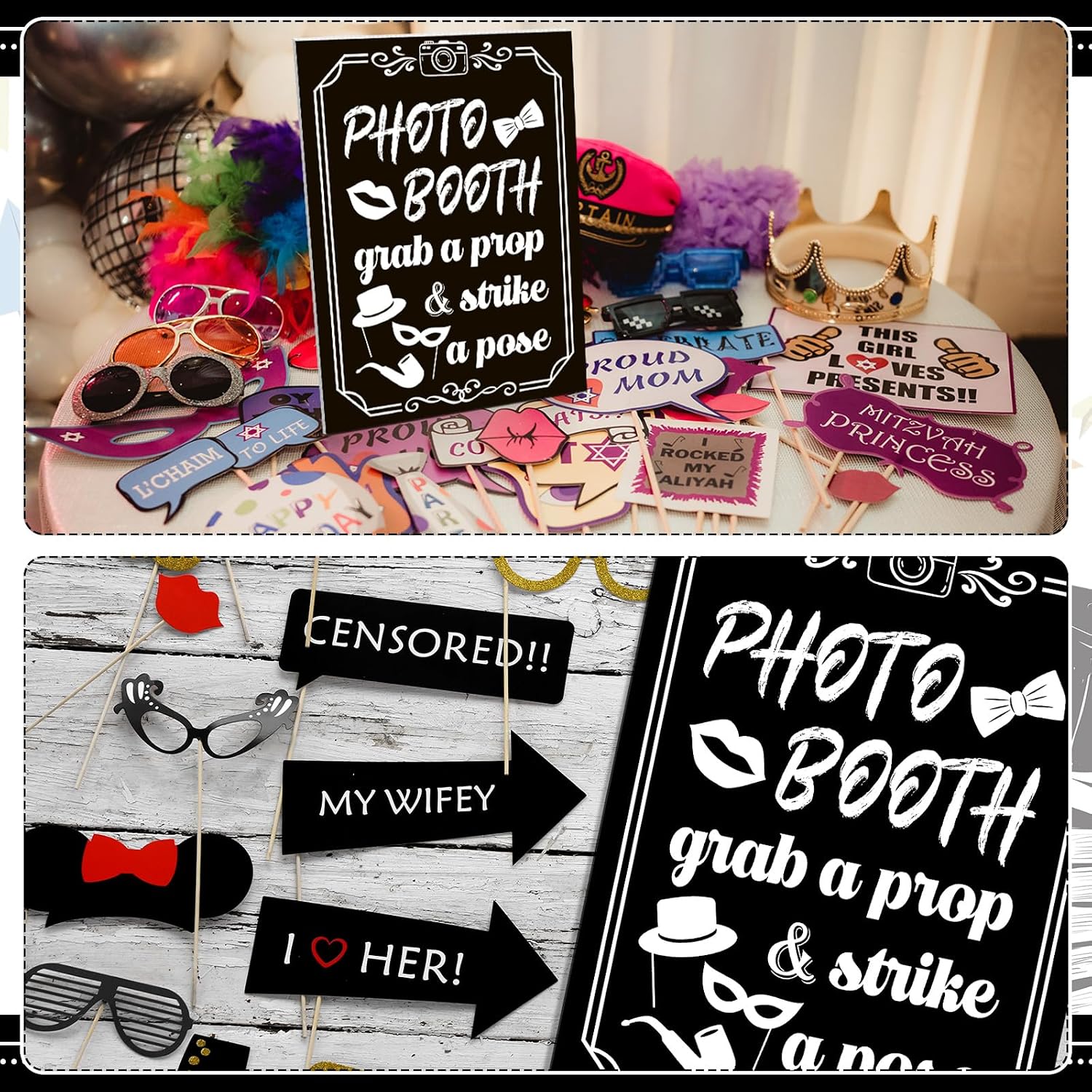 Photo Booth Sign with Stand Classic Retro Party Prop