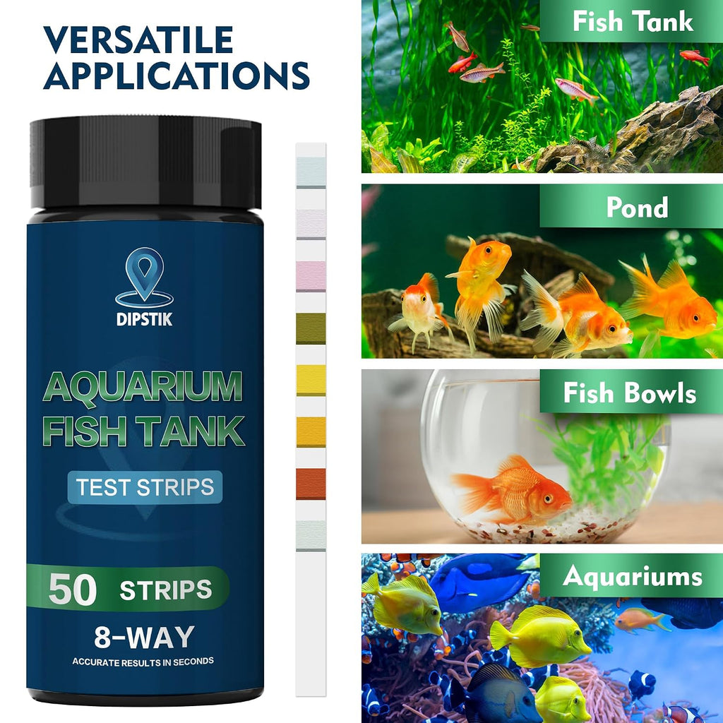 Aquarium Ammonia Test Strips,8-Way Aquarium Test Kit for Freshwater | 50 Strips Fish Tank Pond Test Strips,Test