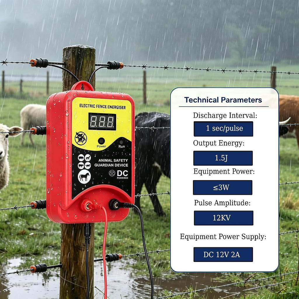 12KV Electric Fence Charger, 10 Mile Pulse Waterproof Energizer with LED Indicator, Livestock & Wild Animal Repeller