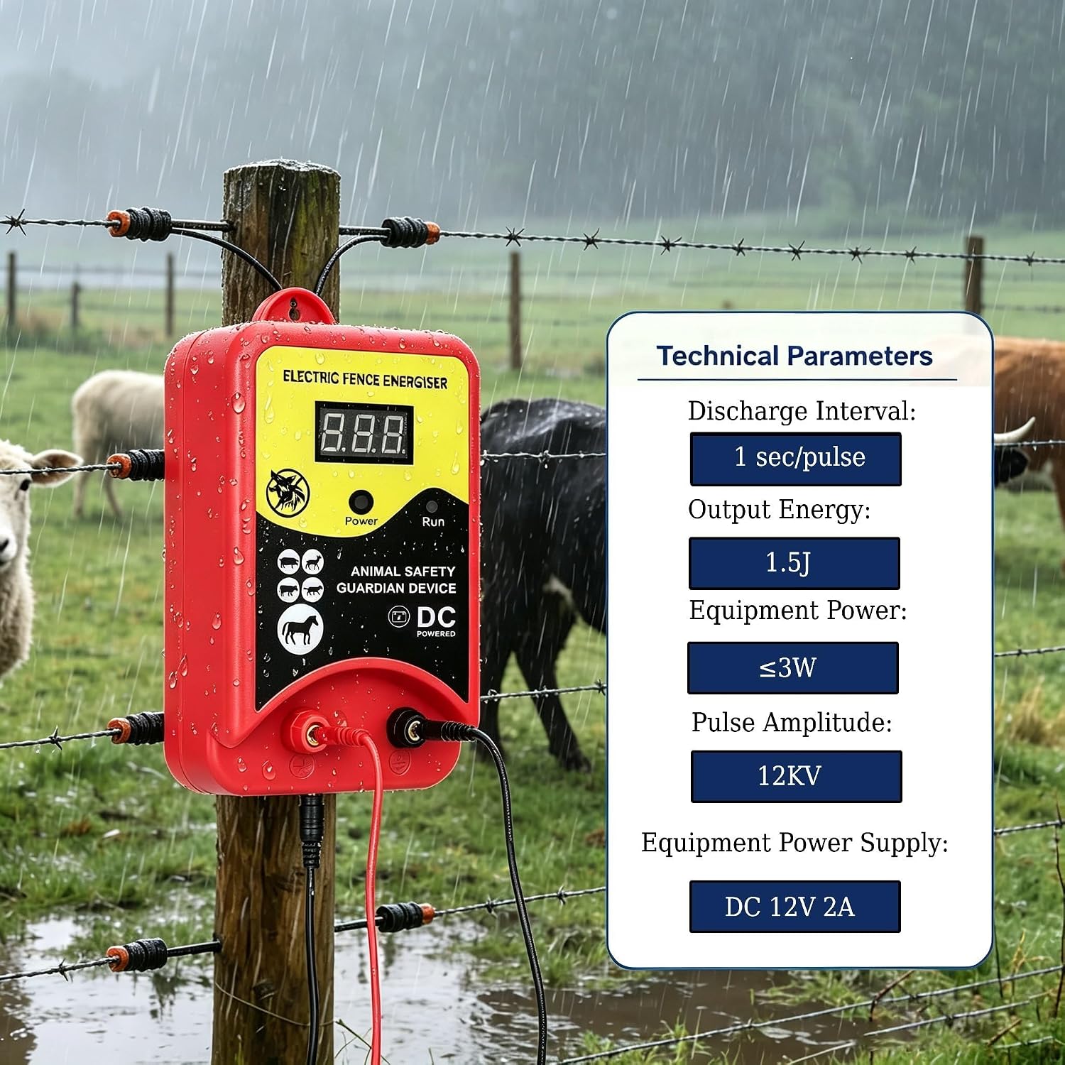 12KV Electric Fence Charger, 10 Mile Pulse Waterproof Energizer with LED Indicator, Livestock & Wild Animal Repeller