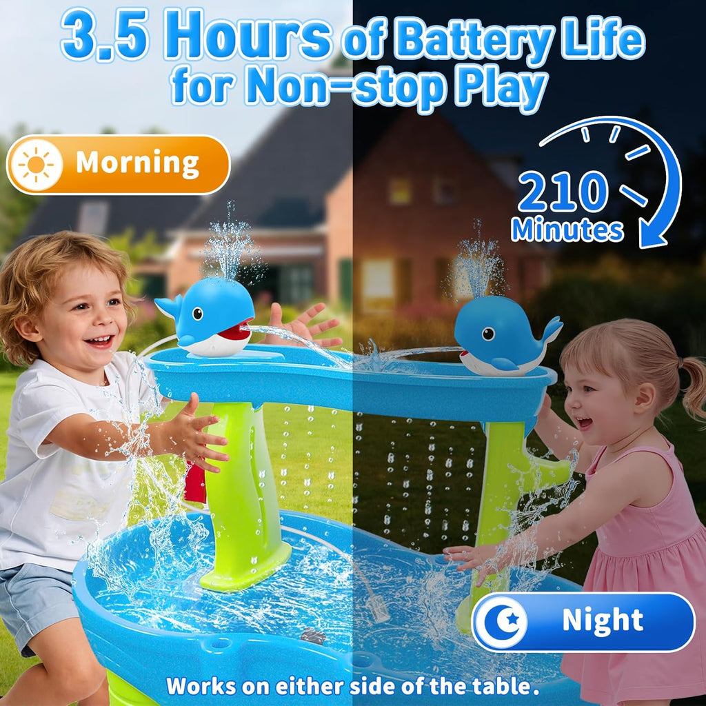 Water Table Pump, Whale Rechargeable Water Pump for Water Table with Sprinkler, 3.5 Hours Non-Stop Fun Summer Outdoor