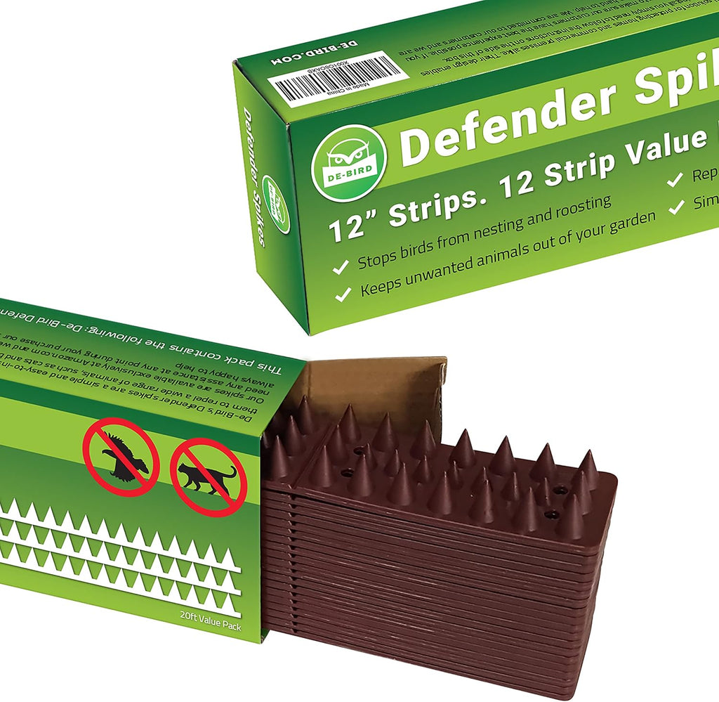 Bird Spikes - 12-Piece, 12 Ft Total, Woodpecker - Animal Deterrent & Plastic Spike Strips for Outdoor Fence