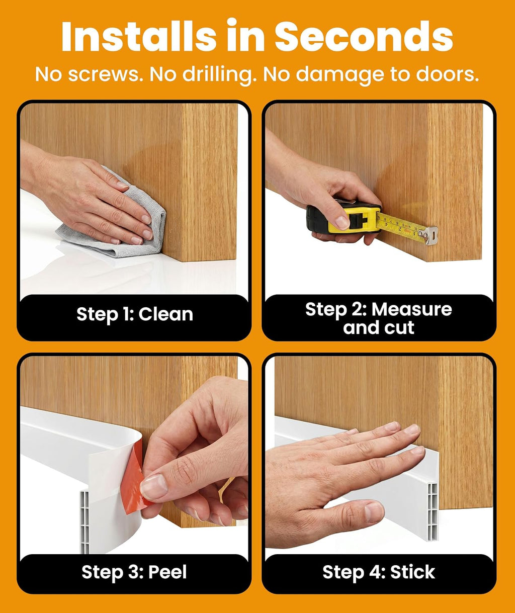2 Pack One-Sided Door Draft Stopper for Bottom of Doors, Door Sweep with Adhesive Installation, Draft Blocker and