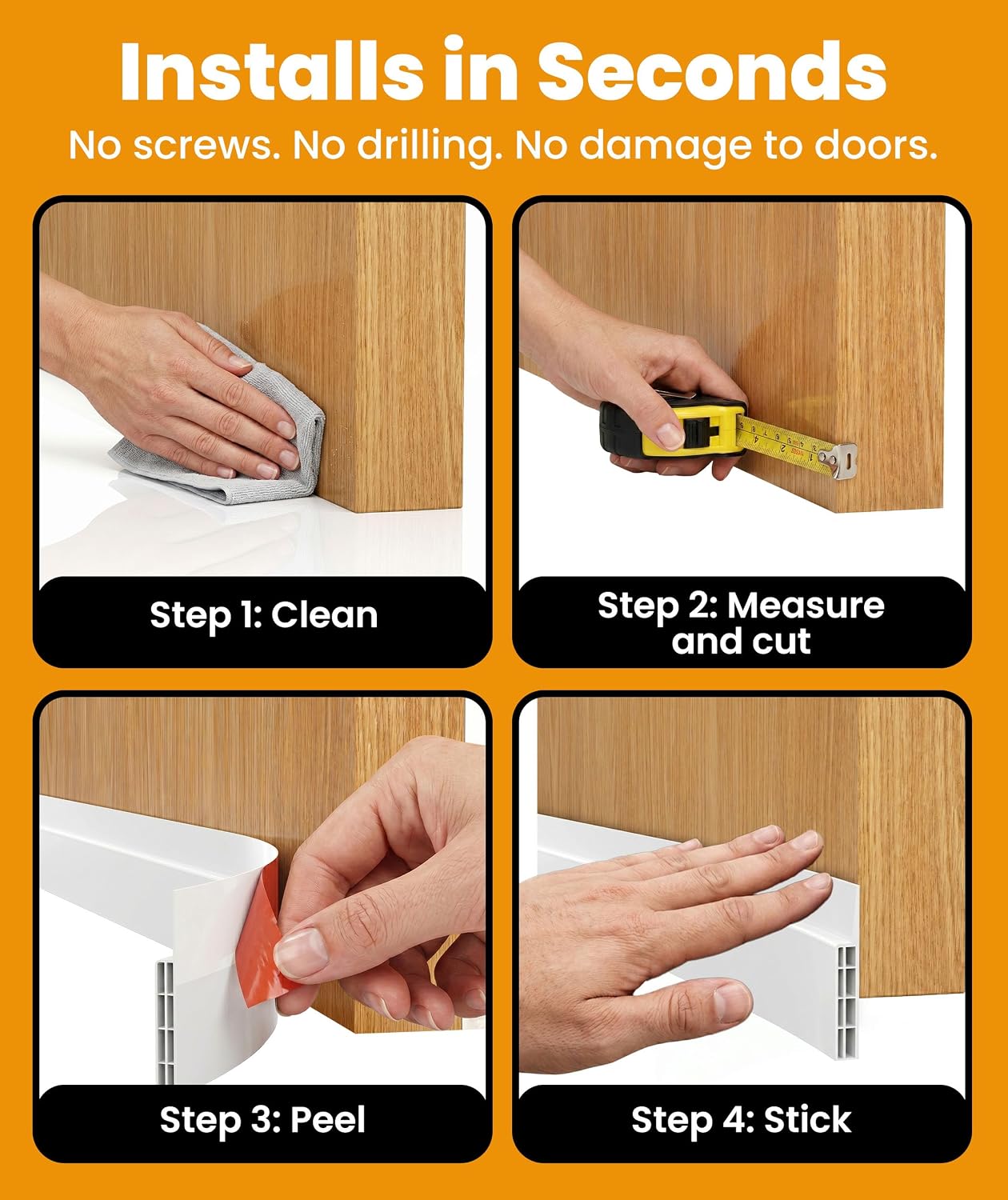 2 Pack One-Sided Door Draft Stopper for Bottom of Doors, Door Sweep with Adhesive Installation, Draft Blocker and