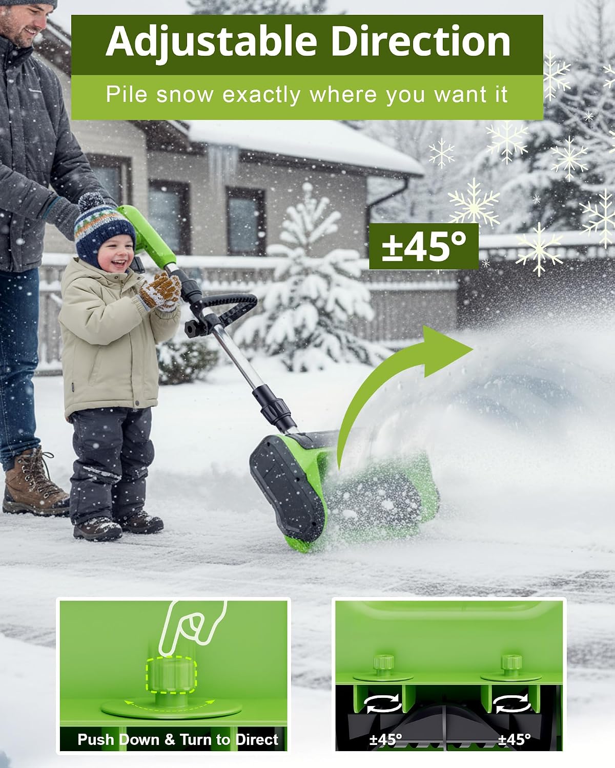 Electric Cordless Snow Shovel, 2X 3.0Ah/ 21V/ 12-Inch Battery | Snow Blower with Directional Plate & Adjustable Front