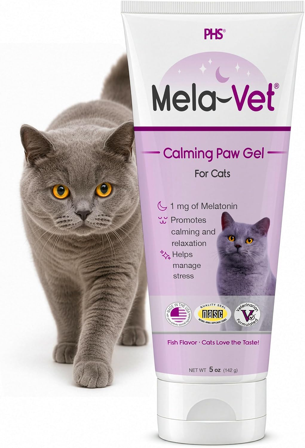 Calming Paw Gel for Cats, 5 oz | Melatonin & L-Theanine Cat Calming Supplement | Fish Flavor Stress Relief Gel for