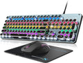 Typewriter Style Mechanical Gaming Keyboard Blue Switch, Rainbow LED Backlit Wired Computer Keyboards Mouse and Pad