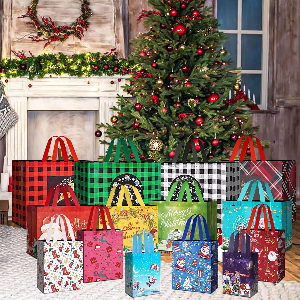 24 Pack Christmas Gift Bags Assorted Sizes with Handle