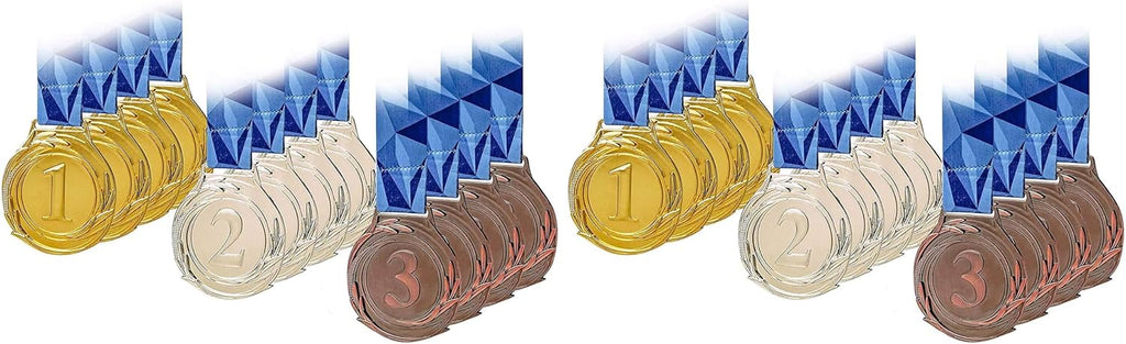 12 Pcs Large Size Metal Medals, Winner Gold Silver Bronze Award Medals with V Neck Ribbon for Events, Classrooms