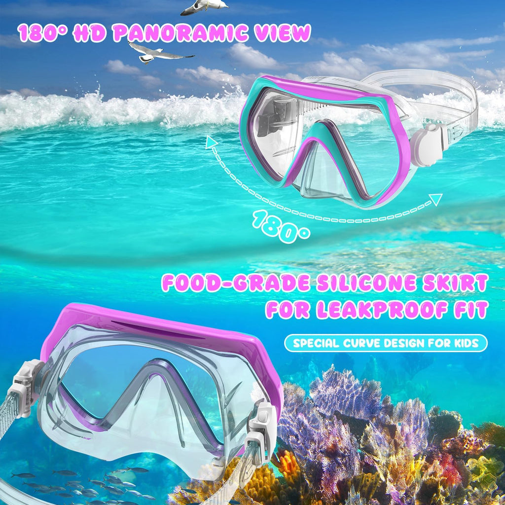 Snorkeling Gear for Kids, Kid Mask Fins Dry Top Snorkel Set, Youth Boys Girls Junior Age 6-14 Swimming Diving Swim