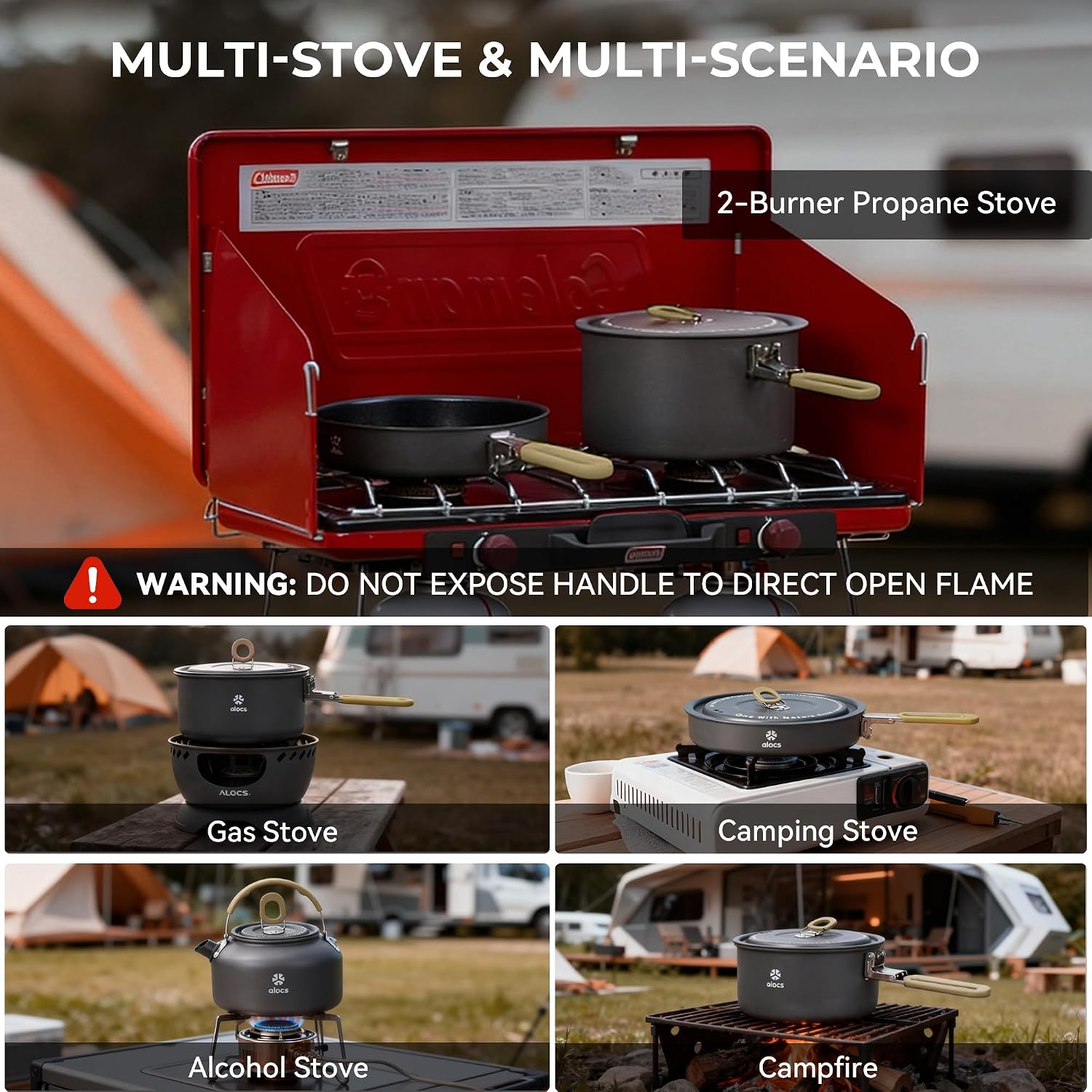 Camping Cookware Set - Lightweight Camping Pots and Pans - Portable Outdoor Cookware with Kettle - Camping Cookware