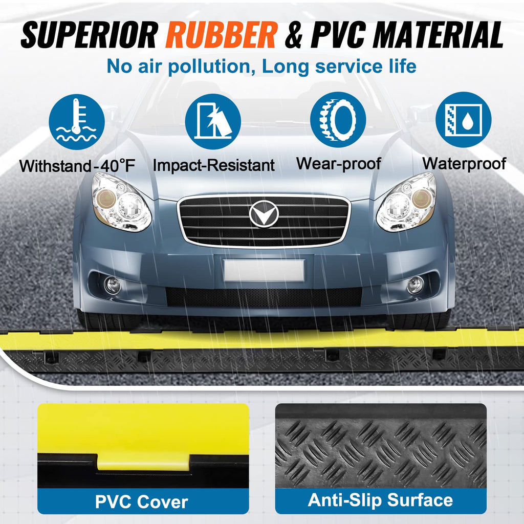 VEVOR 5 Pack Rubber Cable Protector Ramp 2 Channel 12000 lbs/Axle Capacity