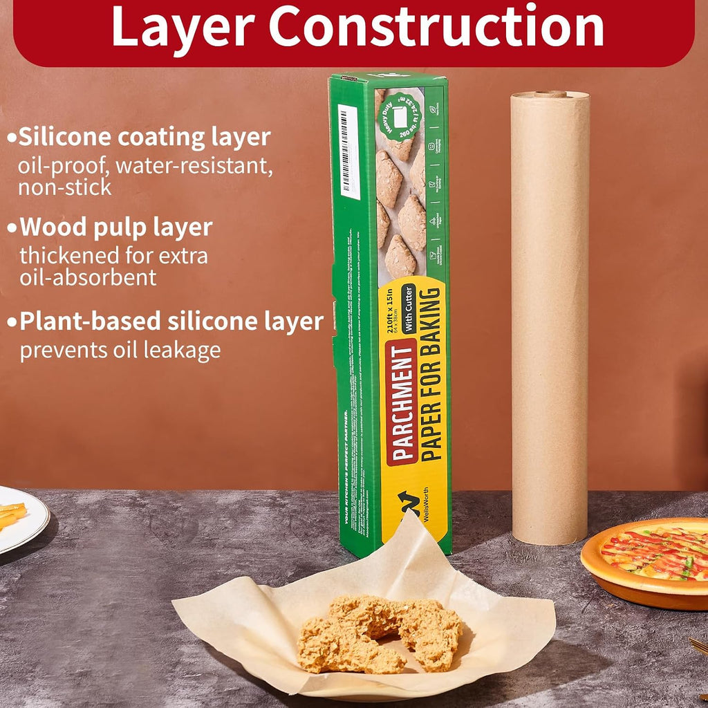 Unbleached Parchment Paper Roll, 15 in x 210 ft 262 Sq.ft, BPA & PFA Free