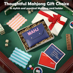 Leather Mahjong Card Holder Gift, Navy Blue, 9.5x6.8 Inch, Solid Color