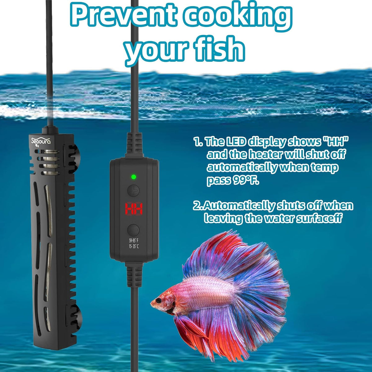 Small Aquarium Heater, 25W Fish Turtle Betta Tank Heater, 1-6 Gal