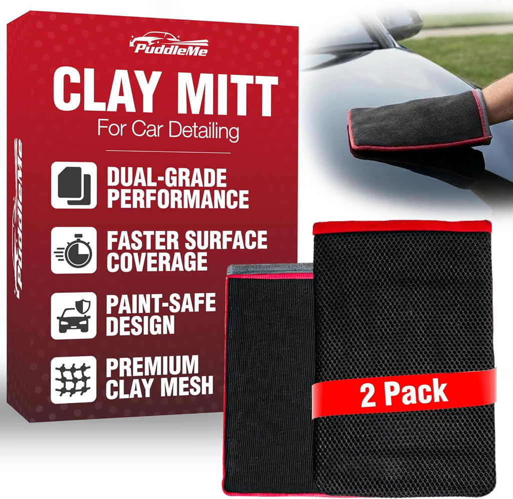 Premium Clay Mitt for Car Detailing (2 Pack) – Medium & Mesh Grade Synthetic Clay Mitt Gloves, Clay Bar & Clay Towel