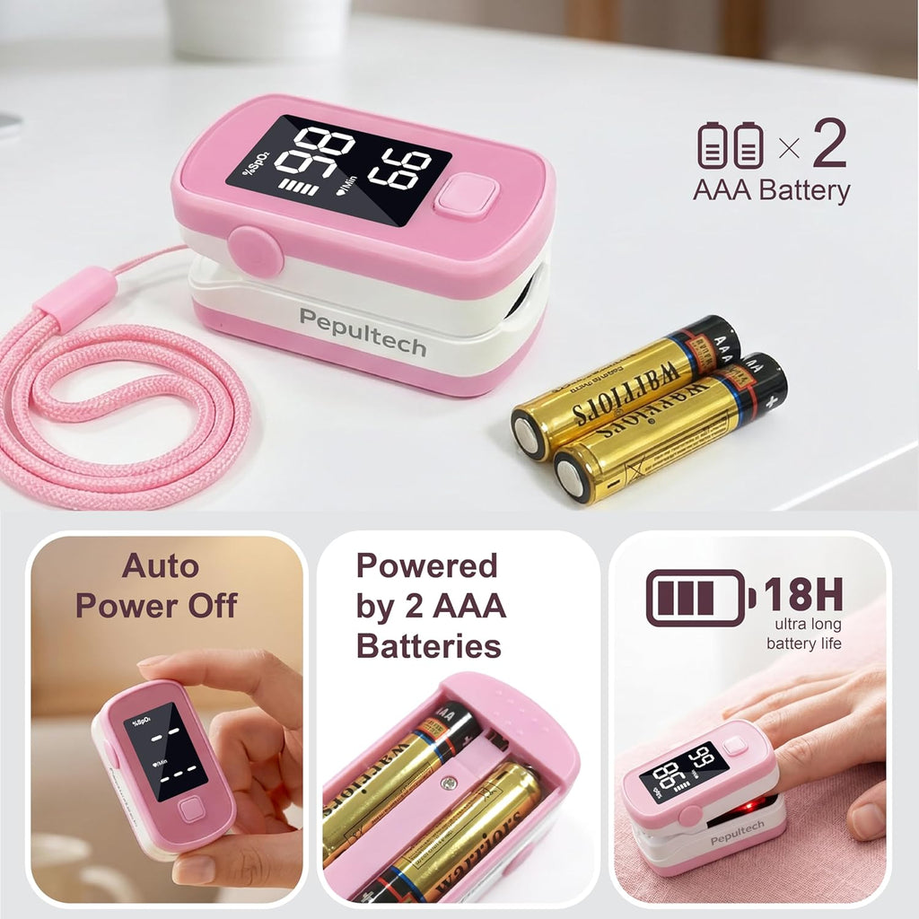 Pink Fingertip Pulse Oximeter,Blood Oxygen Saturation Monitor for Kids Adults, High Accuracy O2 Meter for All
