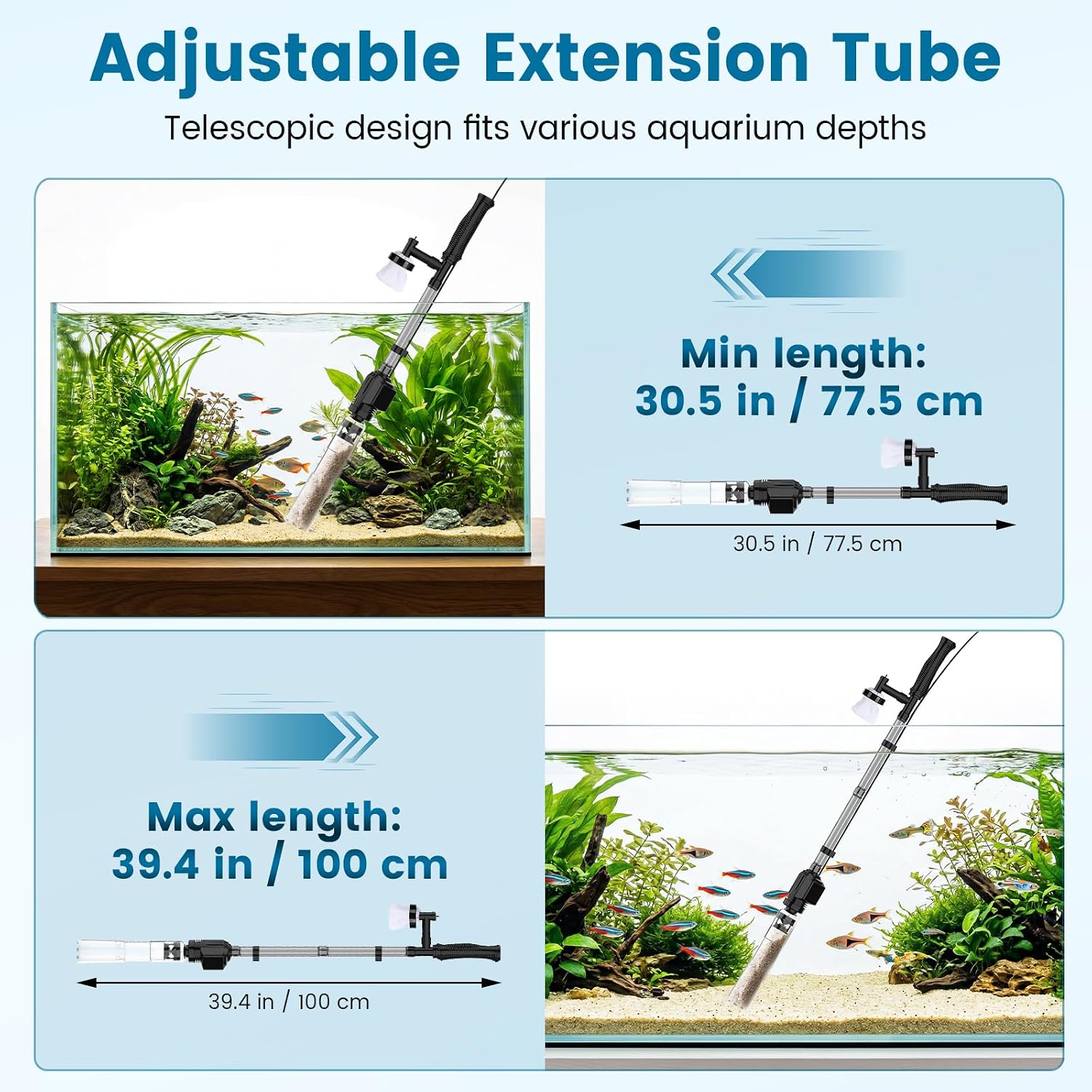Aquarium Gravel Cleaner, 6-in-1 Electric Fish Tanks Gravel Vacuum | Anti-Clog Gravel Barrier, Sand Washer, Water