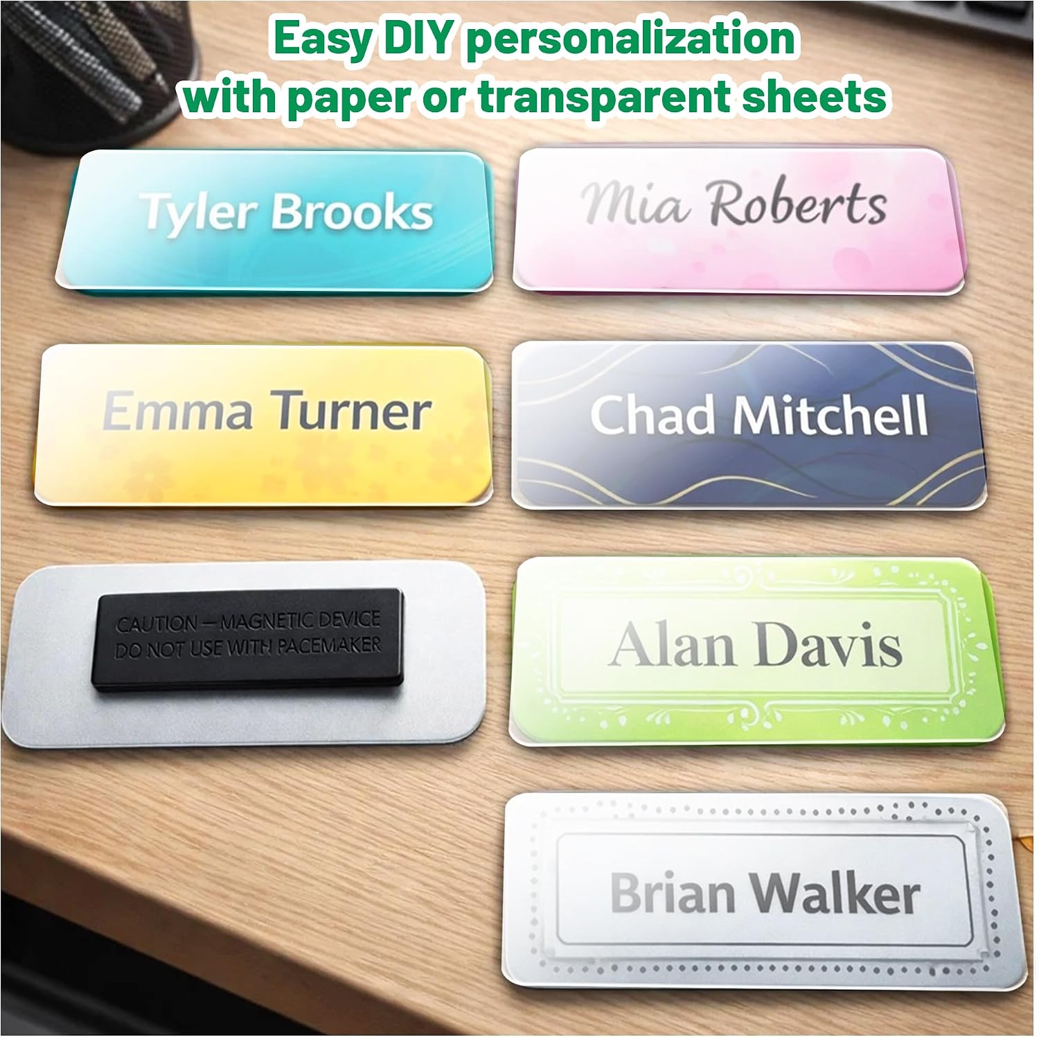 10 Pack DIY Reusable Magnetic Name Badge Holder + Clear Acrylic Cover | Customizable, Printable Magnetic Employee