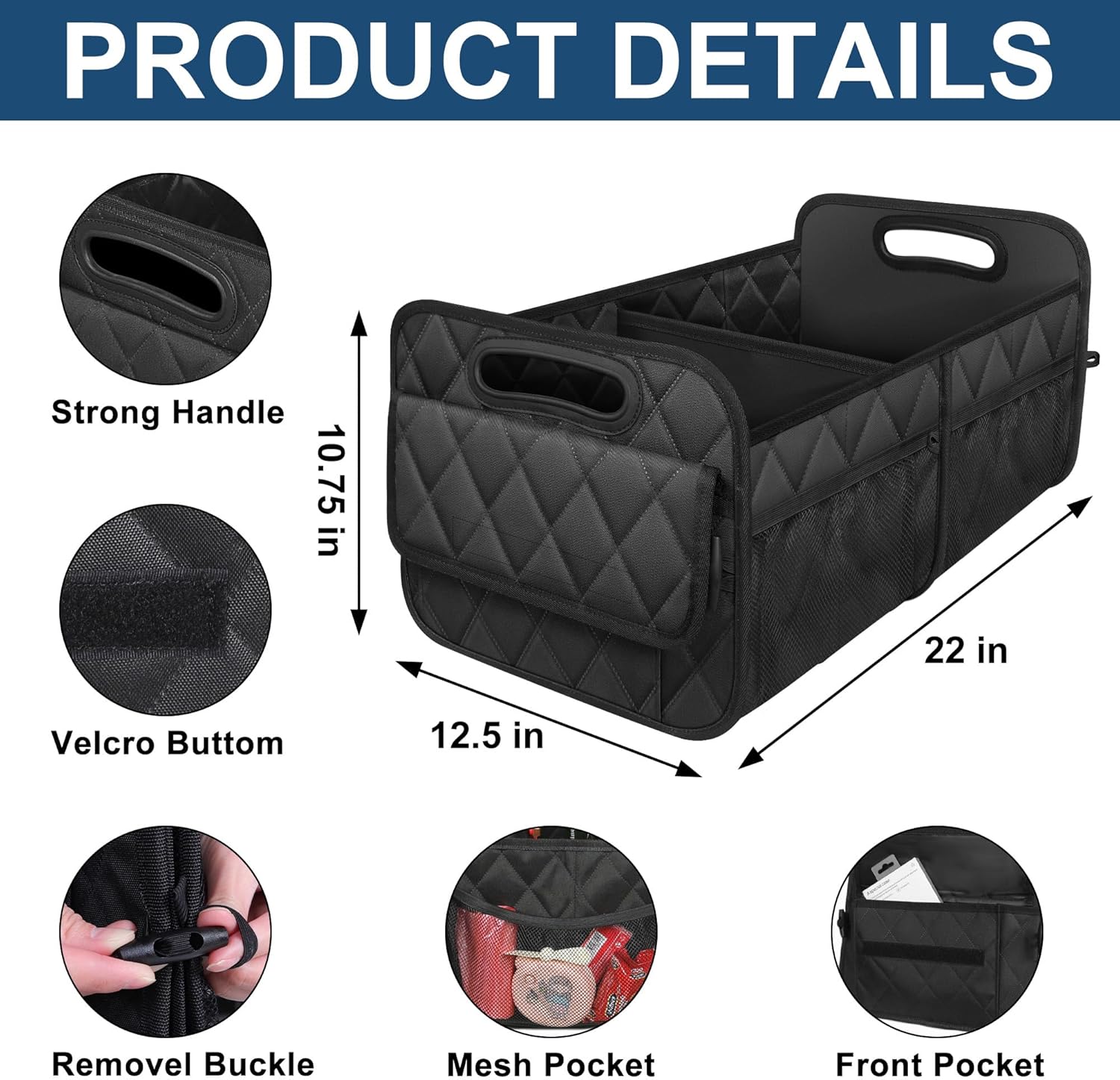 Car Trunk Organizer for SUV, Car Organizers and Storage with Reinforced Handles, Car Accessories for Women/Men