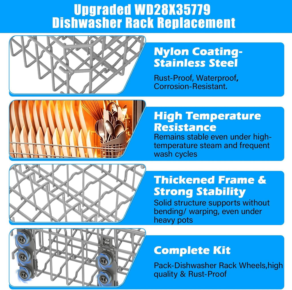 Updated WD28X35779 WD28X30219 Upper Rack for GEDishwasher Rack Replacement