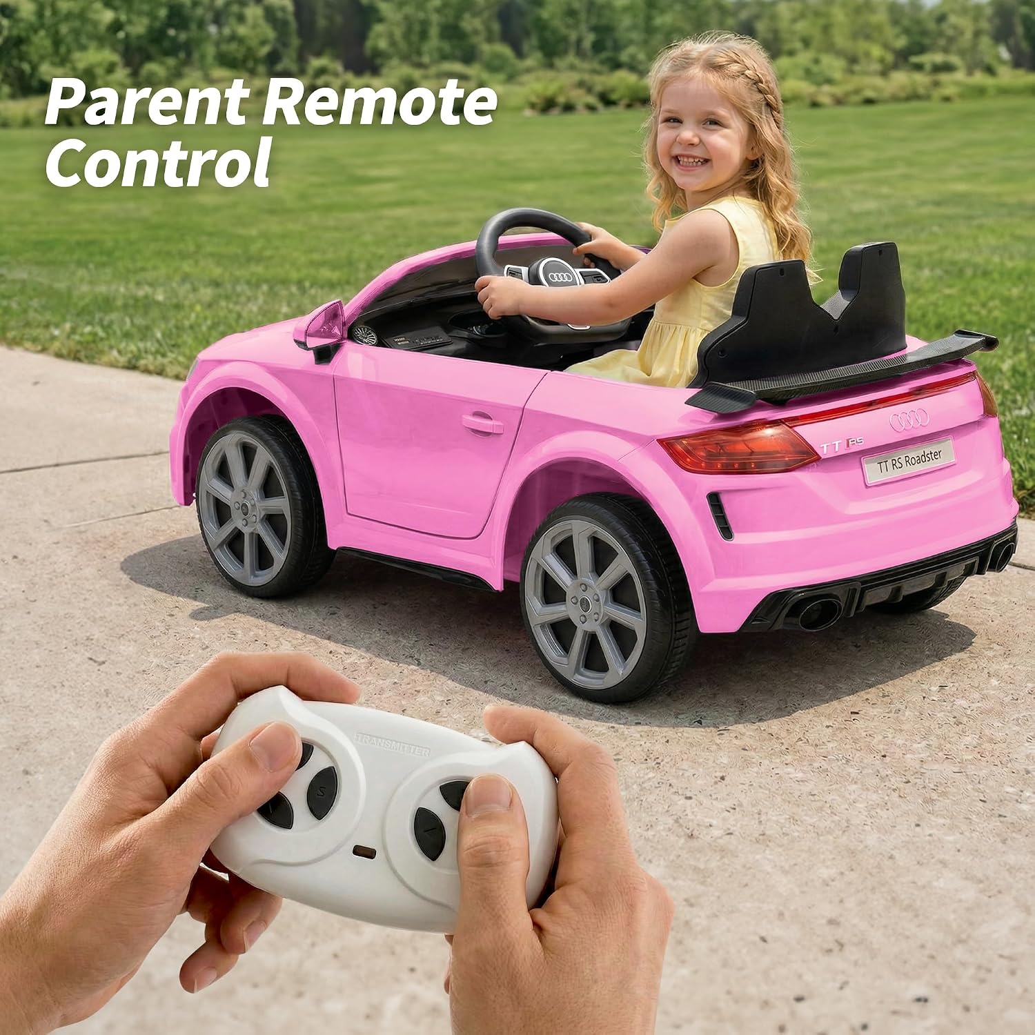 Licensed Audi Electric Car for Kids, 24V Ride on Toy Car for Toddlers with Remote Control, Bluetooth - Light Pink