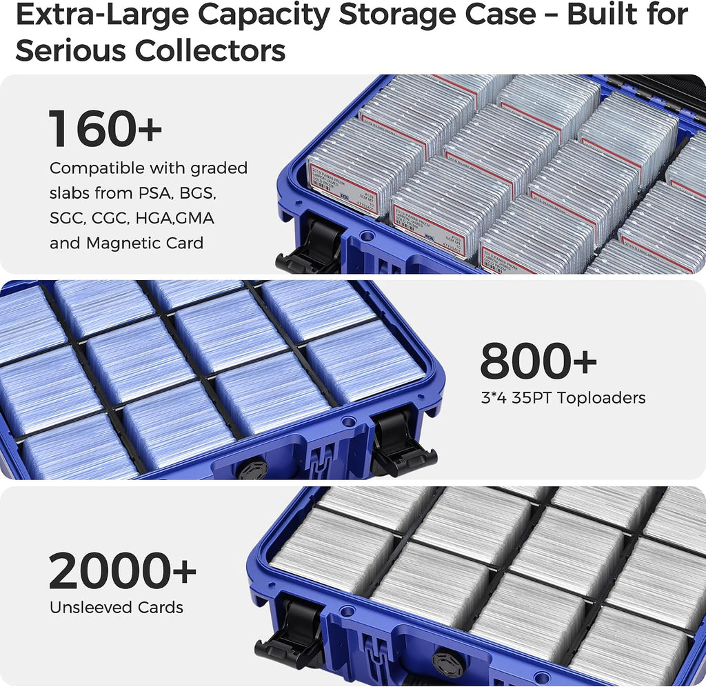 Sports Card Storage Box, Extra Large Graded Card Case, Waterproof Hard Case | Sports Card Case with 8 Adjustable