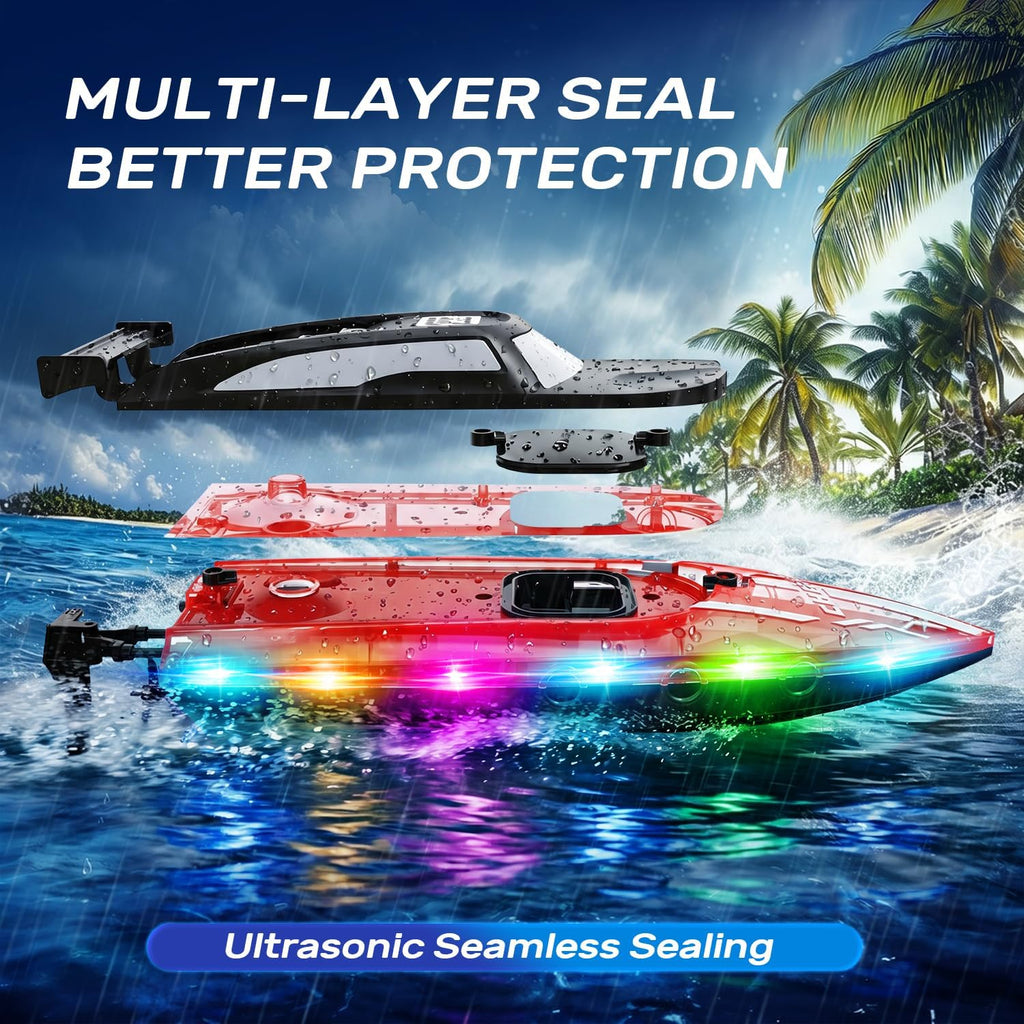 RC Boat for Kids, Remote Control Boat with LED Lights for Pool | 2.4GHz Dual Motors Remote Controlled Electric Boat