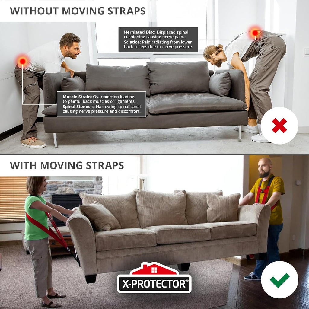 Moving Straps - 2 Pairs - Red Lifting Straps for 2 Movers | Move Furniture Easily and Safely - Perfect for Lifting &