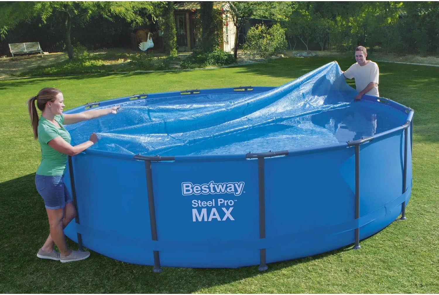 Flowclear 15 Feet Round Above Ground Solar Pool Cover Only for Pool Water Maintenance of Swimming Pools 16 Feet in