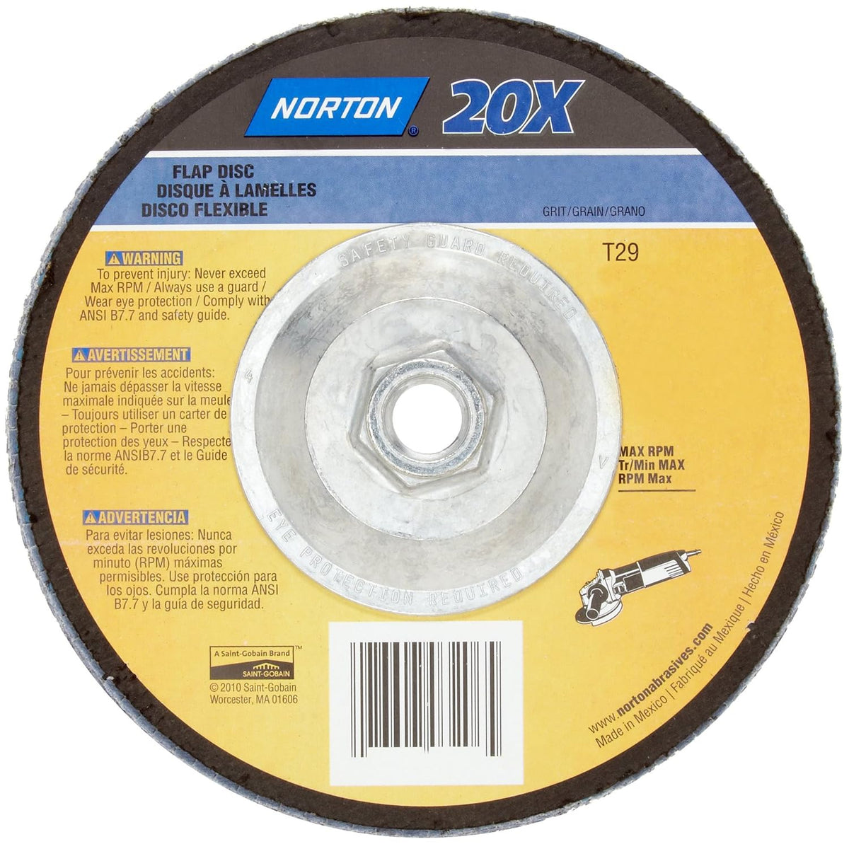 Norton 20X High Performance Abrasive Flap Disc, Zirconia Alumina 4-1/2" Diameter, 5/8"-11 Arbor Hub, Grit 80 Fine (Pack of 1)