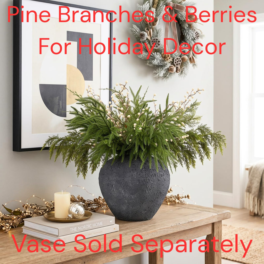 Christmas Faux Arrangement for Centerpieces - Pine Branches & White Berries